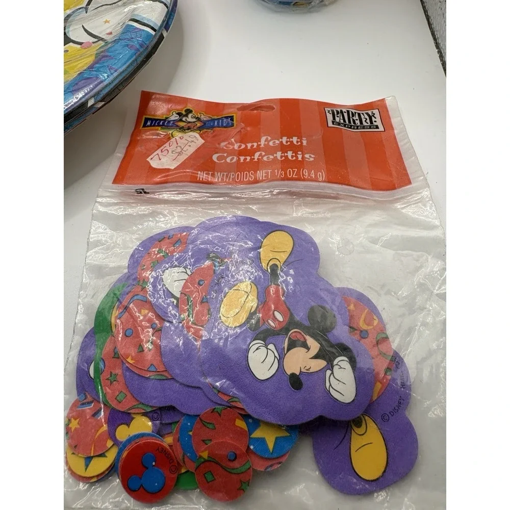 Vtg Party Express Hallmark Mickey Mouse Confetti Birthday Plates, Cups& Confetti